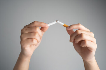Stop smoking cigarettes concept. Quit bad habit, health care concept. No smoking. - obrazy, fototapety, plakaty