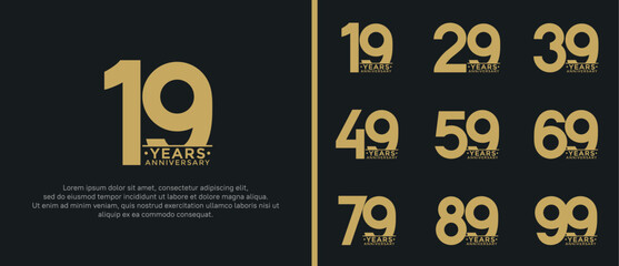 set of anniversary logo style flat gold color on black background for special moment