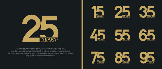 set of anniversary logo style flat gold color on black background for special moment