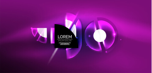 Neon round shapes, lines and triangle elements. Hi-tech design for wallpaper, banner, background, landing page, wall art, invitation, prints, posters