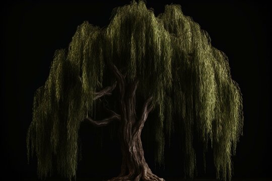 Front-facing PNG Of A Weeping Willow Tree (Salix Babylonica). Generative AI