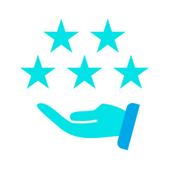 Customer giving rewards five star rating blue icon vector illustration