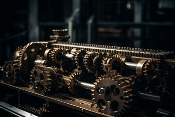 Gears and cogs in motion. Industrial machinery at work. Generative AI