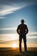 ai-generated illustration of a farmer walking out amongst his crops