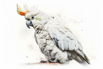 A solitary, white-isolated watercolor of a cockatoo bird. Generative AI