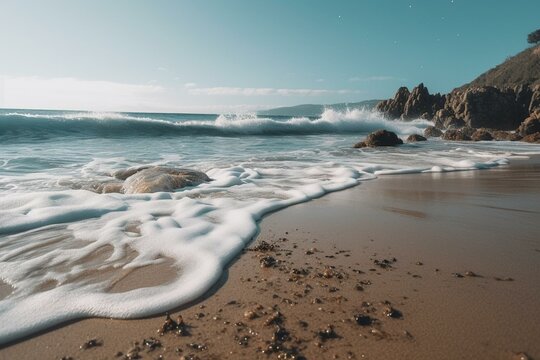 A picture of a beach and ocean view. Generative AI