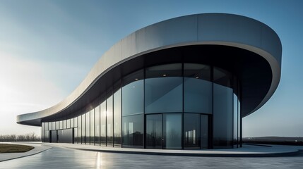 Obraz premium Lack of ornamental details on this building allows for the beauty of its simple shape form shine through. AI generated