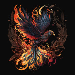 Obraz premium phoenix with blue wings emerging from fire , rebirth . Enlightenment and refreshment. Feeling of freedom. 