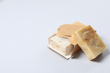 Concept of bath and skin care accessories - soap