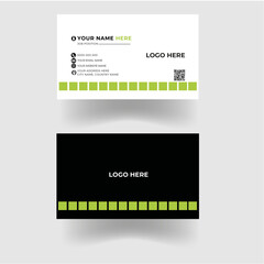  professional business card, green and black template, vector.