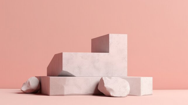 Stone Product Podium on Pink Background. Generative AI.