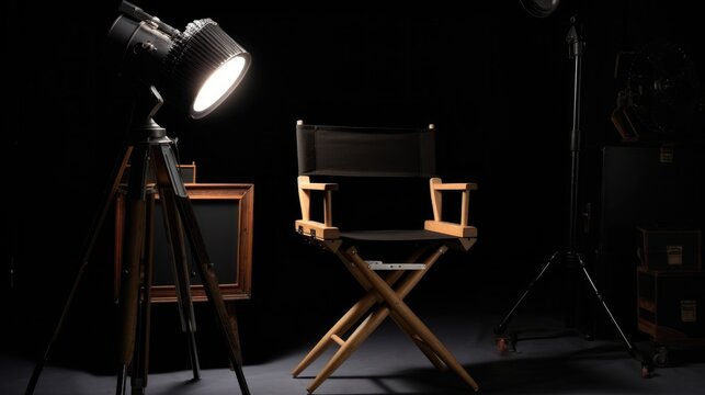 Directors Chair with Studio Lights. Generative AI.