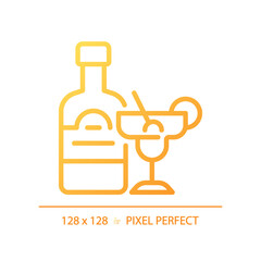 Alcohol pixel perfect gradient linear vector icon. Strong drink. Adult beverage. Liquor store. Club bar. Cocktail menu. Thin line color symbol. Modern style pictogram. Vector isolated outline drawing