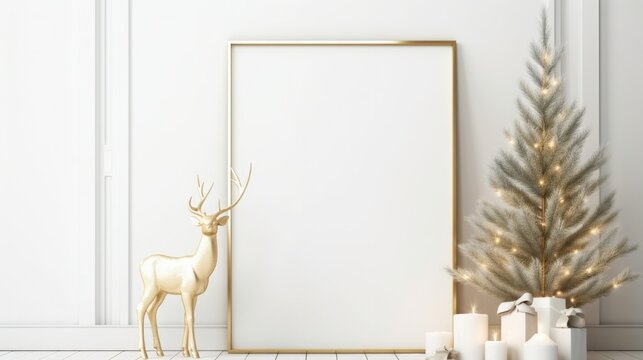 Christmas Frame Mockup Background. Stylish Interior Design. Generative AI.