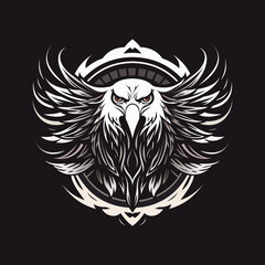 Eagle logo with wings. Logo for the club. Eagle head logo illustration. Eagle on a black background