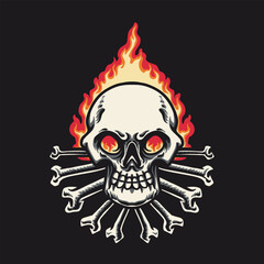 Skull Bone Fire Vector Illustration