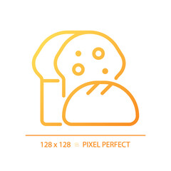 Bread pixel perfect gradient linear vector icon. Bakery department. Fresh baked. Food category. Breakfast menu. Thin line color symbol. Modern style pictogram. Vector isolated outline drawing