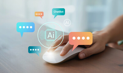 AI (Artificial Intelligence) concept, technology smart robot assistant online and futuristic...