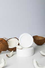Concept of body and skin care accessories - coconut cosmetic