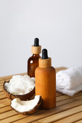 Fototapeta na wymiar Concept of body and skin care accessories - coconut cosmetic