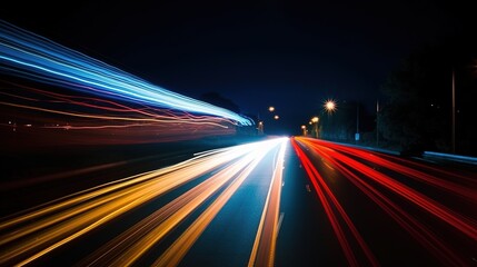 Fototapeta na wymiar Night Drive, The Blurred Lights of Urban Transportation,