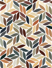Abstract multicolored autumn foliage. Seamless repeating pattern vector pattern. Geometric red, green, and yellow leaves on a white background. Graphic textile texture. Ornamental vector illustration.