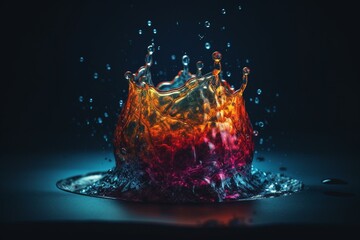Colorful water splashing from a falling drop. Generative AI