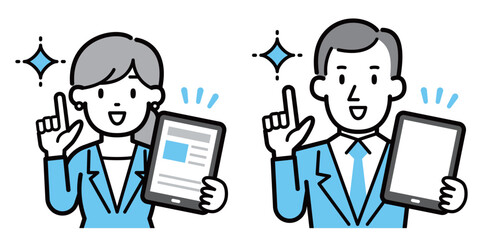 タブレットPCを持つビジネスパーソン男女のイラスト