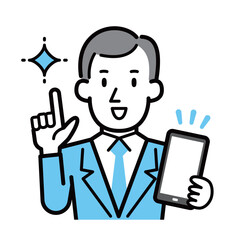 スマートフォンを持つビジネスマンのイラスト