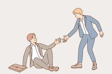 Business man extends hand to fallen partner to help colleague get up in difficult situation Generative AI