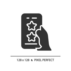 Mobile rating pixel perfect black glyph icon. Evaluating cellphone application. Product ranking. Customer opinion. Silhouette symbol on white space. Solid pictogram. Vector isolated illustration