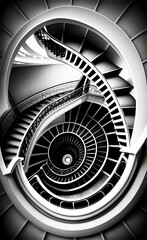 Endless spiral staircase - abstract background. AI generative art