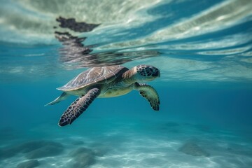 Obraz premium Turtle swimming in clear wate