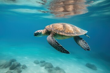Naklejka premium Turtle swimming in clear wate