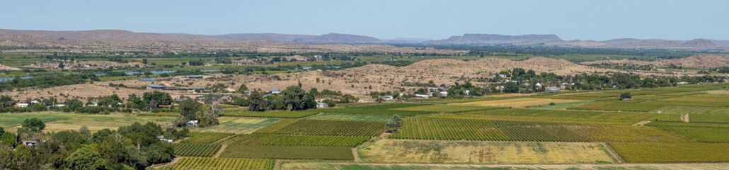 Fototapeta na wymiar West view from Tierberg. Vineyards' Orange River visible