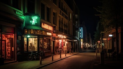 Fototapeta na wymiar Nightlife on a street in Berlin. Ai Generative