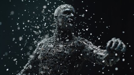 Humanoid exploding in slow motion, Ai Generative.