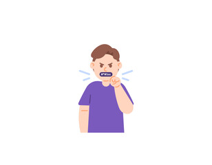 a man who is emotional or angry and says dirty words. cursing or speaking loudly with dirty words. make dirty sentences. character concept illustration design. vector elements