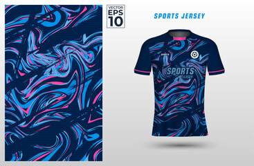 T-shirt sport jersey design template with liquify pattern on grunge halftone background. Sport uniform in front view. Shirt mock up for sport club. Vector Illustration