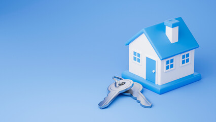 House model property real estate investment buy loan mortgage insurance contract house coin money finance savings house key concept 3d rendering.