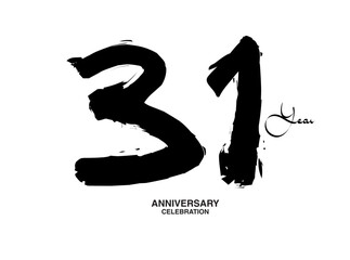 31 Years Anniversary Celebration Vector Template, 31 number logo design, 31th birthday, Black Lettering Numbers brush drawing hand drawn sketch, black number, Anniversary vector illustration