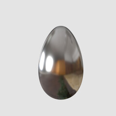 Metal Egg Standing In Clear White Background