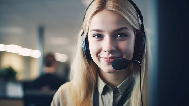 telemarketer working with headset, generative ai