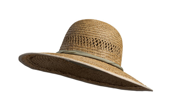 Womens summer yellow straw hat with the ribbon, isolated on white background