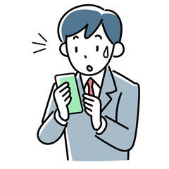 スマホを見て困惑するビジネスマンの上半身