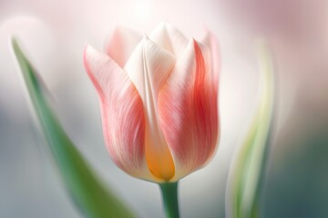 Open tulip on blurred background, neutral and soft colors, ai generative
