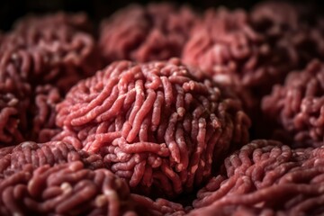 food background .Raw ground beef ready for cooking.top view. Generative AI  Generative AI