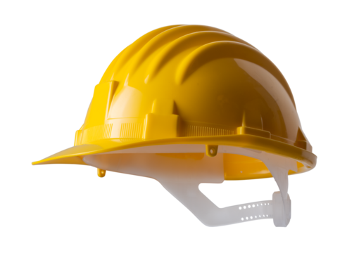 Construction yellow helmet for workers on an isolated background.