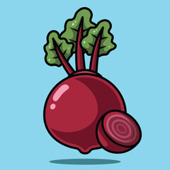 Flat style beatroot cartoon vector icon illustration food