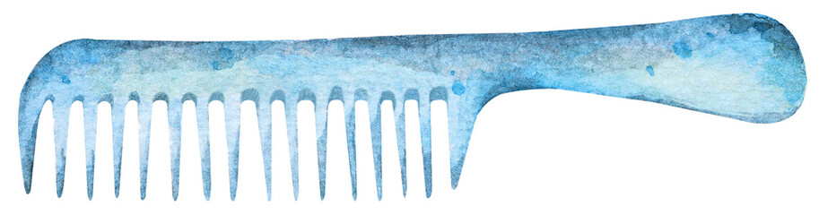 Comb with handle. Perfect for woman barber design.Hand drawn illustration painted with watercolor.Hair Salon Elements.